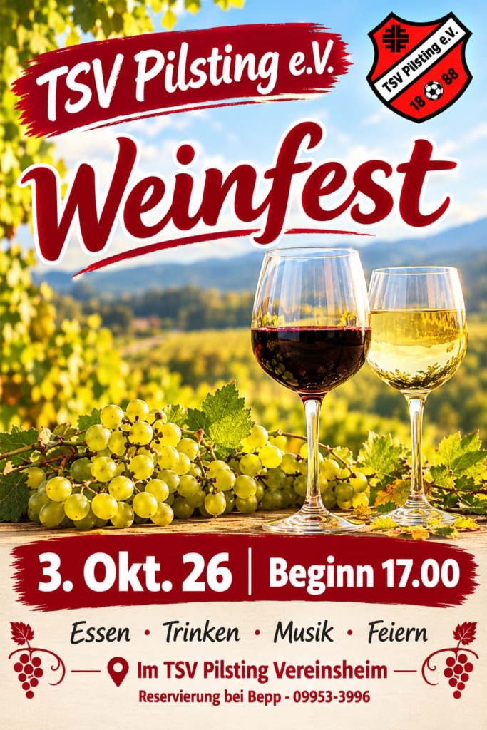 Weinfest TSV Pilsting 3. Oktober 2026 Vereinsheim Anmeldung bei Alt Bepp